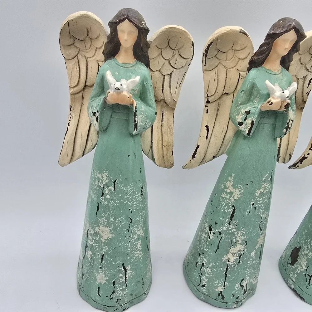 Set Of 3 Angel Figurines Pray Dove‎ Rustic Christmas Home Decor
